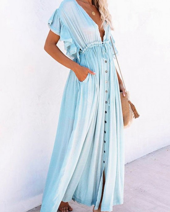 Solid color single breasted dress Solid color single breasted dress