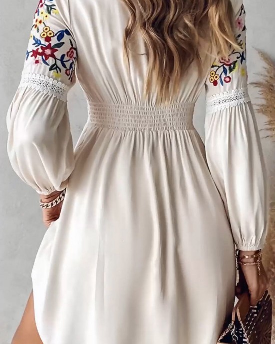 Casual V-neck Printed Patchwork Dress Casual V-neck Printed Patchwork Dress