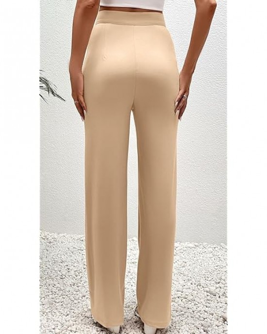 Womens Wide Leg Business Pants High Waisted Straight Long Suit Trousers Large Khaki Womens Wide Leg Business Pants High Waisted Straight Long Suit Trousers Large Khaki