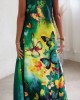 Casual V-neck Butterfly Print Suspender Dress