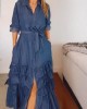 Stylish Pleated Layered Denim Dress Stylish Pleated Layered Denim Dress