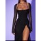 Autumn Long sleeved  with halter and slit dress