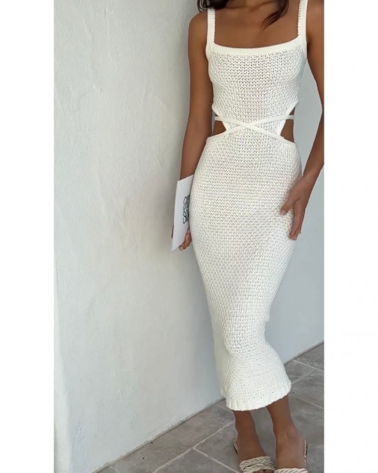 Knit halter dress with halter waist
