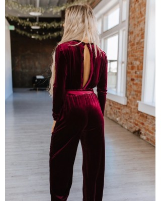 Carmine Velvet Wide Leg Jumpsuit