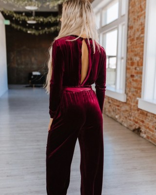 Carmine Velvet Wide Leg Jumpsuit