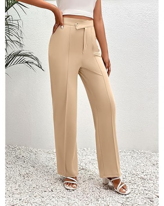 Womens Wide Leg Business Pants High Waisted Straight Long Suit Trousers Large Khaki Womens Wide Leg Business Pants High Waisted Straight Long Suit Trousers Large Khaki