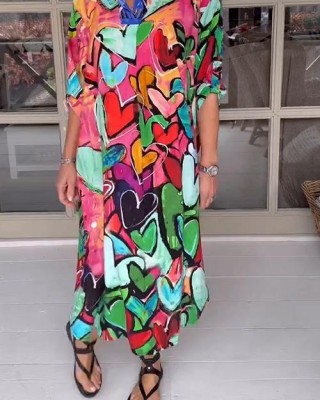 Casual Lapel Love Printed Dress