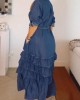 Stylish Pleated Layered Denim Dress Stylish Pleated Layered Denim Dress