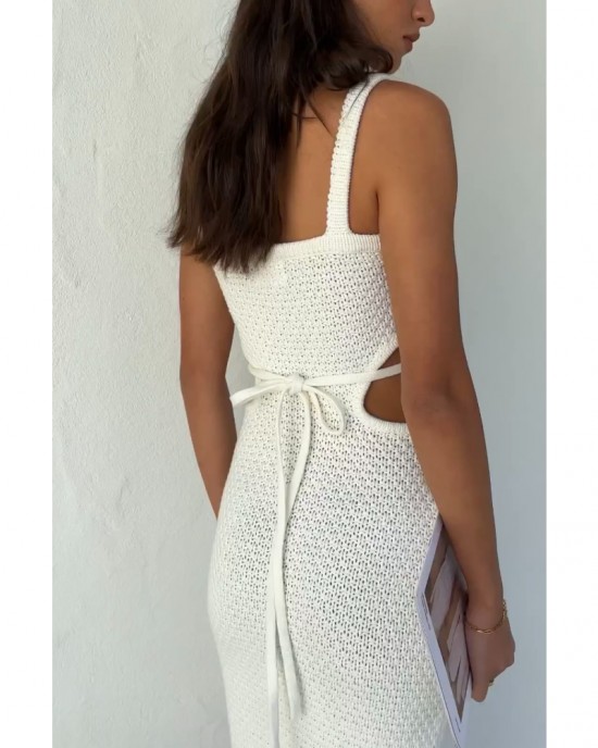 Knit halter dress with halter waist