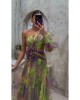 Floral one-shoulder long-sleeved dress Floral one-shoulder long-sleeved dress