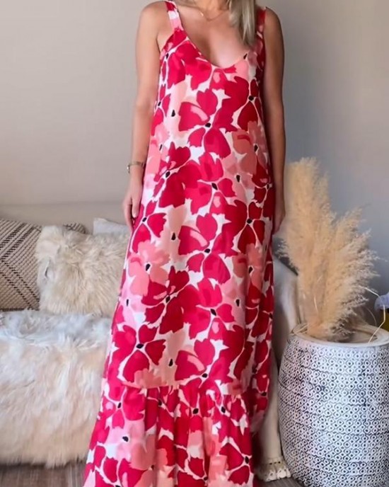 Casual V-neck Printed Sleeveless Dress Casual V-neck Printed Sleeveless Dress