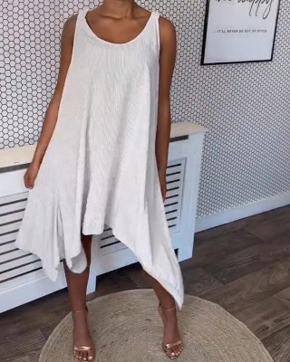 Casual Round Neck Solid Color Suspender Dress
