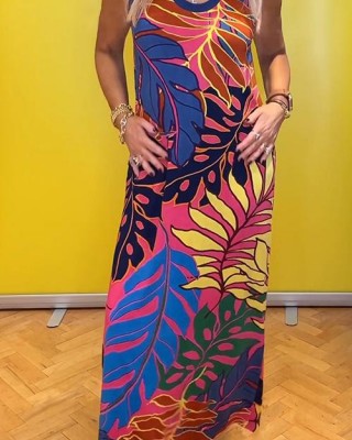 Casual Round Neck Sleeveless Printed Dress