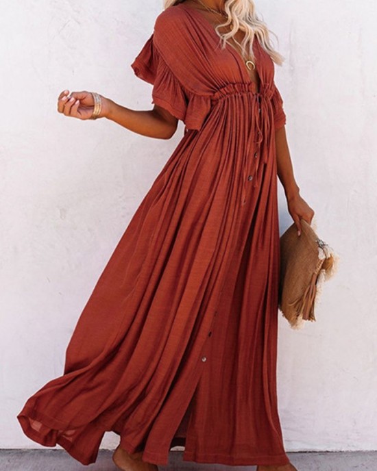 Solid color single breasted dress Solid color single breasted dress