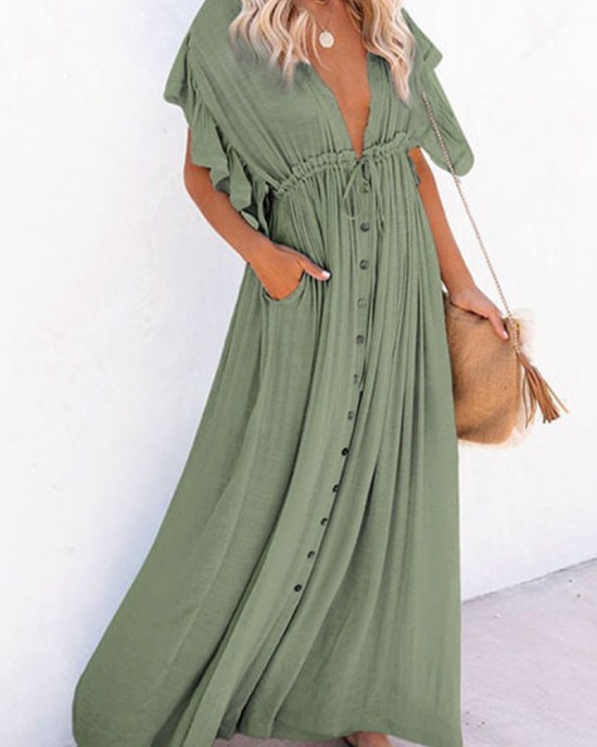 Solid color single breasted dress Solid color single breasted dress