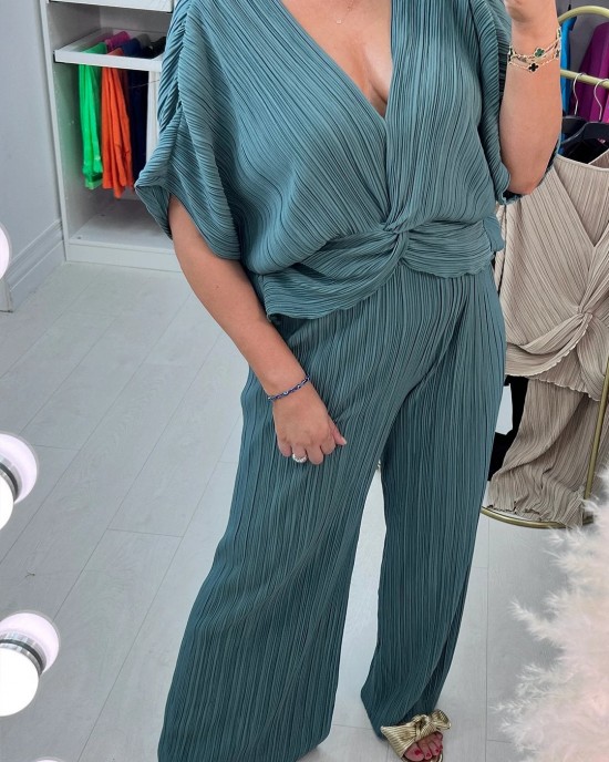 V-neck Loose Pleated Two-piece Suit V-neck Loose Pleated Two-piece Suit