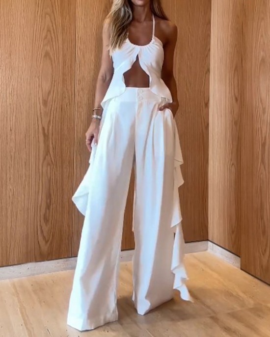 Sleeveless solid color long two-piece set Sleeveless solid color long two-piece set