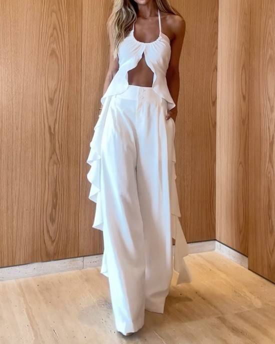Sleeveless solid color long two-piece set Sleeveless solid color long two-piece set