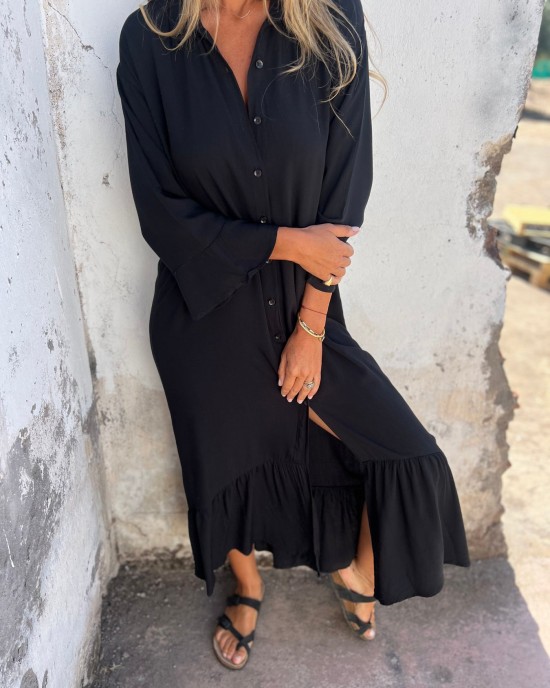 Lapel Ruffled Hem Button-up Shirt Dress Lapel Ruffled Hem Button-up Shirt Dress