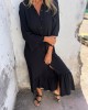 Lapel Ruffled Hem Button-up Shirt Dress Lapel Ruffled Hem Button-up Shirt Dress