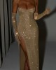 Tulle long sleeve sexy sparkling maxi dress Tulle long sleeve sexy sparkling maxi dress