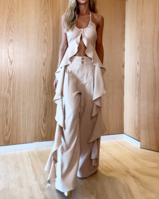 Sleeveless solid color long two-piece set Sleeveless solid color long two-piece set