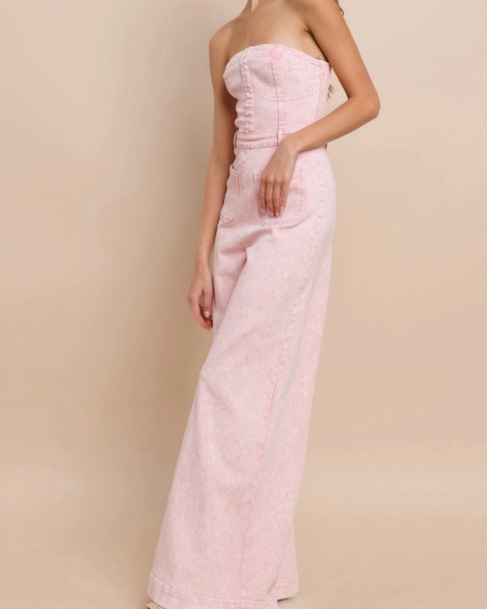 Just Sweet Pink Denim Jumpsuit