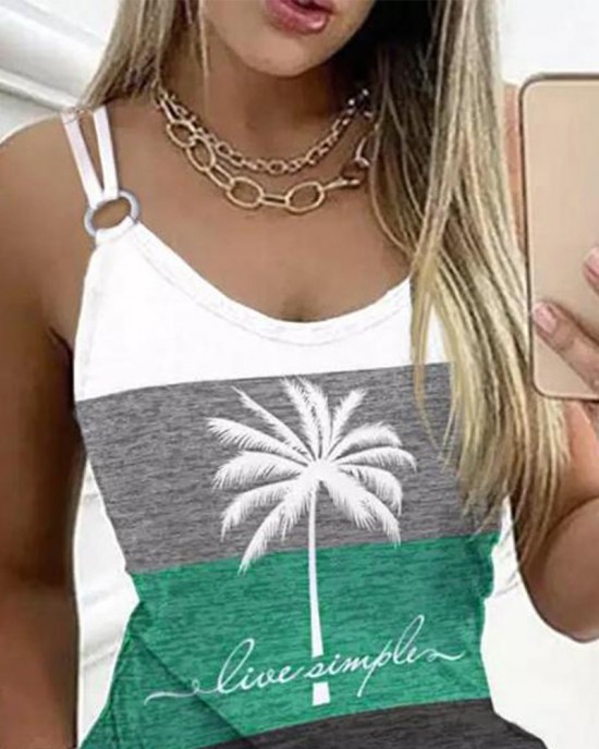Live Simple Coconut Tree Print Colorblock Casual Dress Live Simple Coconut Tree Print Colorblock Casual Dress