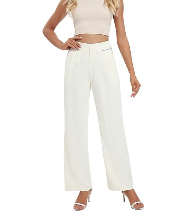 Women Linen Low Rise Wide Leg Pants Pleated Front Casual Long Trousers with Pockets X-Small Beige Women Linen Low Rise Wide Leg Pants Pleated Front Casual Long Trousers with Pockets X-Small Beige