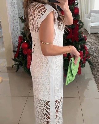 Casual Round Neck Hollow Skirt Suit