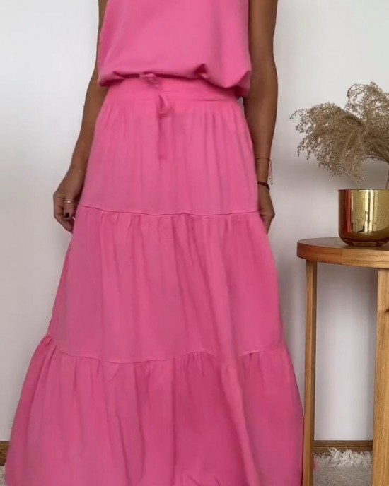 V-neck Sleeveless Top and Skirt Two-piece Suit V-neck Sleeveless Top and Skirt Two-piece Suit