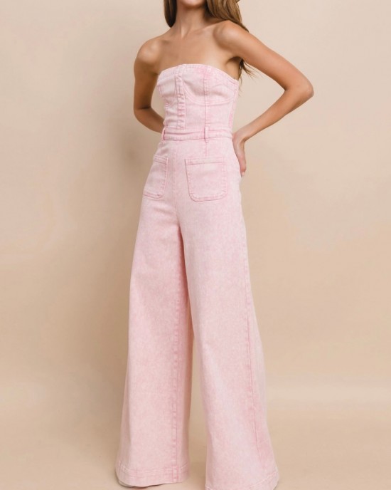 Just Sweet Pink Denim Jumpsuit