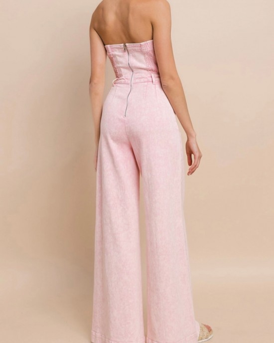 Just Sweet Pink Denim Jumpsuit