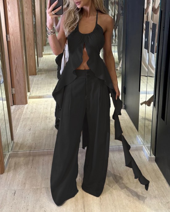 Sleeveless solid color long two-piece set Sleeveless solid color long two-piece set
