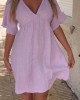 V-neck Cotton and Linen Short-sleeved Dress V-neck Cotton and Linen Short-sleeved Dress