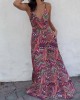 V-neck Printed Backless Strappy Dress V-neck Printed Backless Strappy Dress