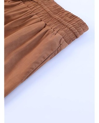 Acelitt Wide Leg Pants for Women High Elastic Waist Flowy Palazzo Pants Summer Casual Loose Comfy Trousers with Pockets Large Khaki