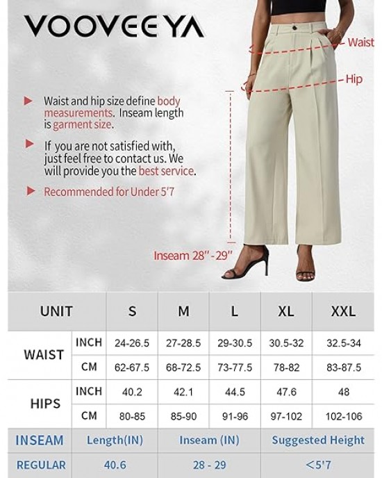 VOOVEEYA Casual Wide Leg Pants for Women - Elastic High Waisted Dress Pants for Business Work Comfy Slacks Trousers Suit Regular Medium Khaki VOOVEEYA Casual Wide Leg Pants for Women - Elastic High Waisted Dress Pants for Business Work Comfy Slacks Trousers Suit Regular Medium Khaki