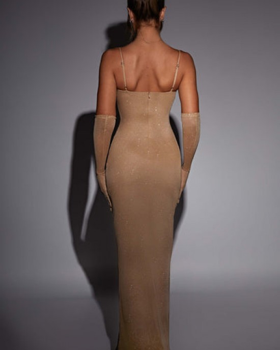 Tulle long sleeve sexy sparkling maxi dress Tulle long sleeve sexy sparkling maxi dress