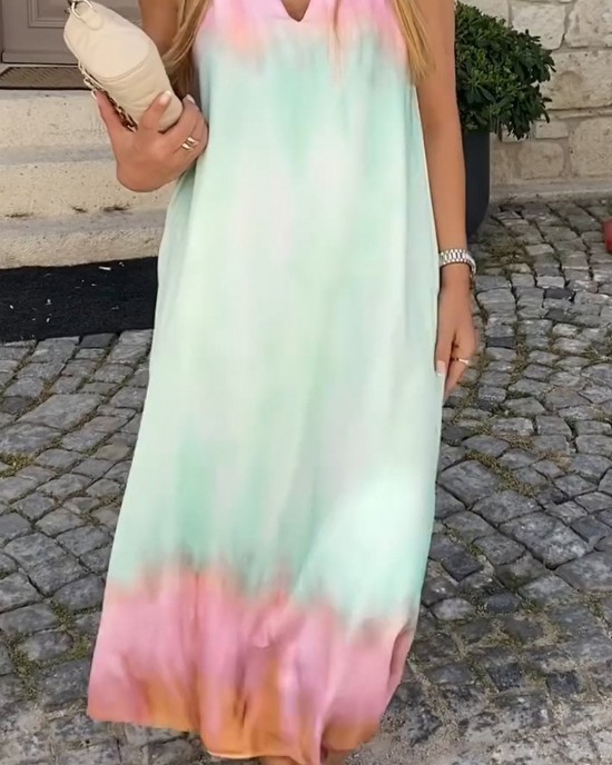 V-neck Casual Gradient Sleeveless Dress V-neck Casual Gradient Sleeveless Dress