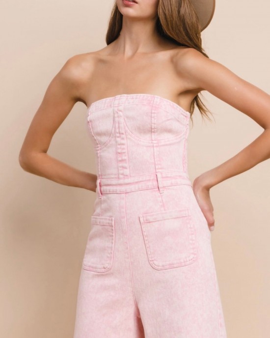 Just Sweet Pink Denim Jumpsuit