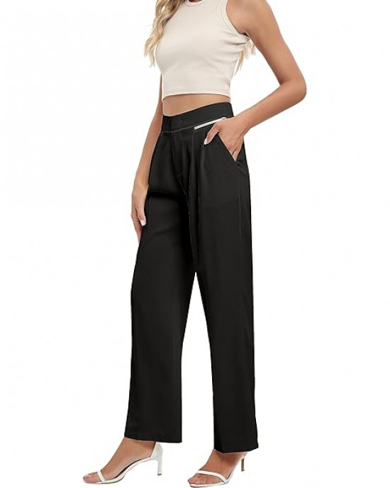 Women Linen Low Rise Wide Leg Pants Pleated Front Casual Long Trousers with Pockets X-Small Beige Women Linen Low Rise Wide Leg Pants Pleated Front Casual Long Trousers with Pockets X-Small Beige