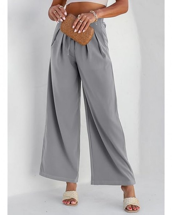 EVALESS Womens High Waisted Straight Leg Long Palazzo Pants Casual Business Office Work Trousers Medium Khaki