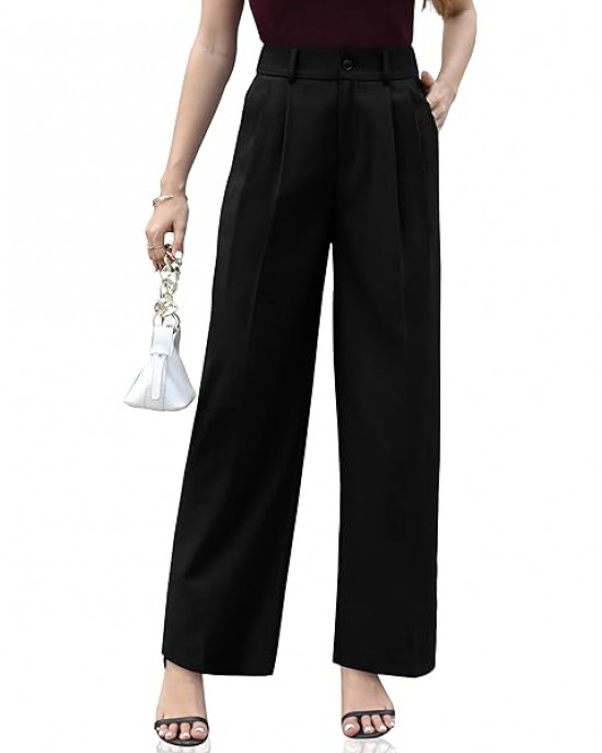VOOVEEYA Casual Wide Leg Pants for Women - Elastic High Waisted Dress Pants for Business Work Comfy Slacks Trousers Suit Regular Medium Khaki VOOVEEYA Casual Wide Leg Pants for Women - Elastic High Waisted Dress Pants for Business Work Comfy Slacks Trousers Suit Regular Medium Khaki