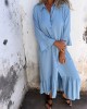 Lapel Ruffled Hem Button-up Shirt Dress Lapel Ruffled Hem Button-up Shirt Dress