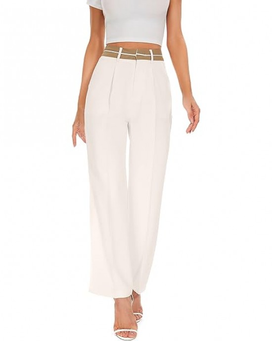 Women Linen Low Rise Wide Leg Pants Pleated Front Casual Long Trousers with Pockets X-Small Beige Women Linen Low Rise Wide Leg Pants Pleated Front Casual Long Trousers with Pockets X-Small Beige