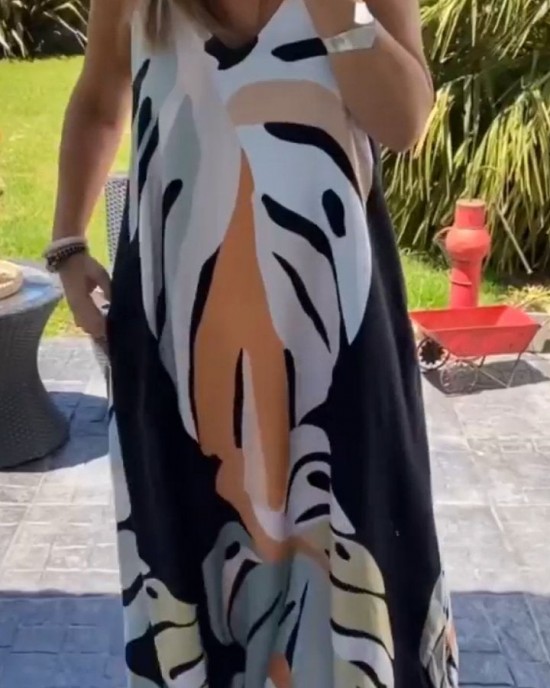 Casual V-neck Printed Long Dress Casual V-neck Printed Long Dress