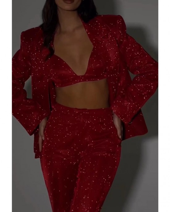Red casual personality glitter suit Red casual personality glitter suit