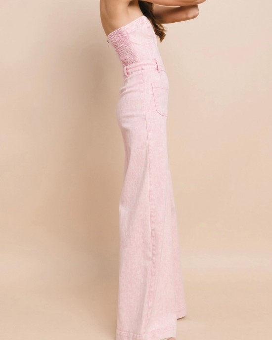 Just Sweet Pink Denim Jumpsuit