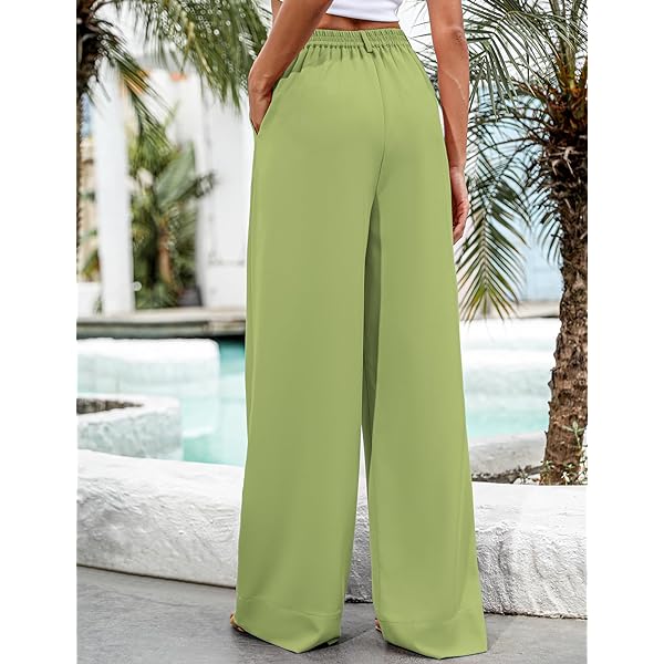 Women Casual Wide Leg Pants Button Down Straight Long Trousers Pants Elastic High Waist Dress Pants for Women Green 0 Women Casual Wide Leg Pants Button Down Straight Long Trousers Pants Elastic High Waist Dress Pants for Women Green 0
